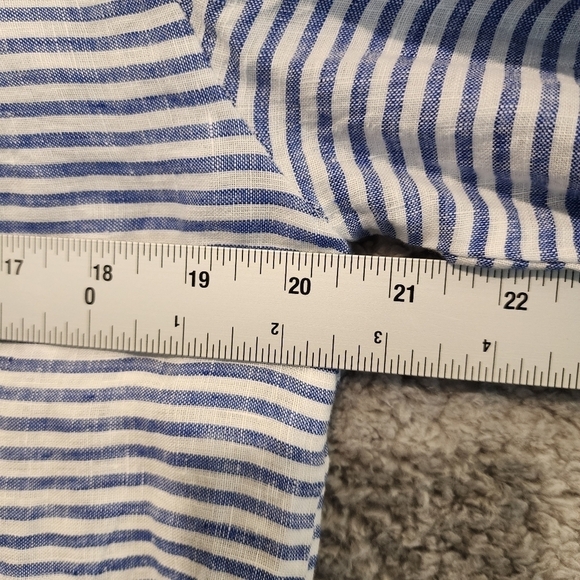 Chico's Blue White Striped Bell Sleeve Linen Blouse Top Crochet Boho Sz 1 Small - Picture 9 of 10